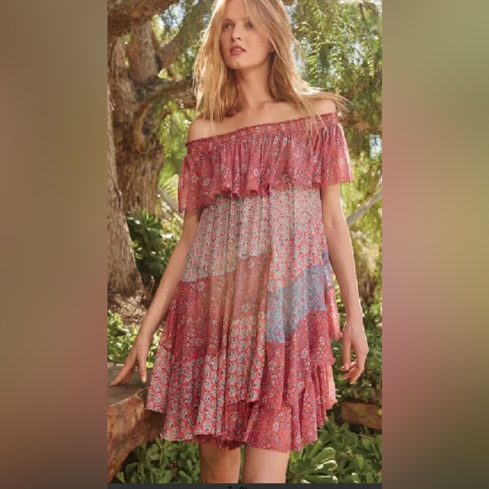 NWT Rebecca Taylor Amanda off shoulder mixed tier silk Dreas Size 6 - Picture 2 of 15